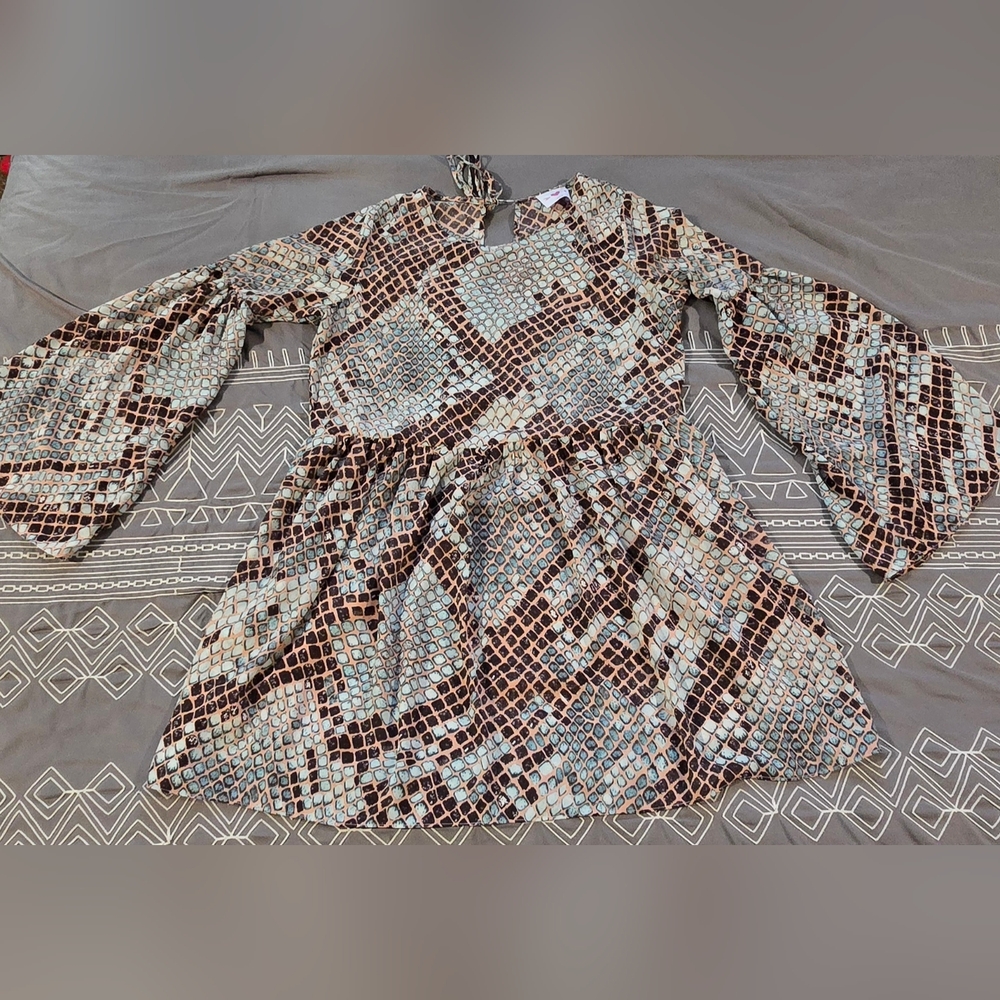 Buddy Love Snake Print Mini Dress With Bell Sleeves Size Medium